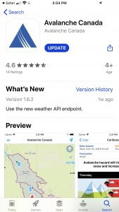 Avalanche Canada phone app for Forecasts and Mountain Information Network posts